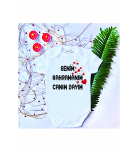 Unisex Bebek Baskılı Canım Dayım %100 Pamuklu Çıtçıtlı Body Zıbın