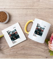 Kişiye Özel İnstagram Tasarım Fotoğraflı Sarı Kupa ve Bardak Altlığı