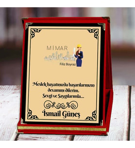 Mimar Baskılı Plaket (3. Tasarım)  Kişiye Özel (Kırmızı)