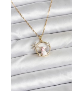316L Çelik Zincir Gold Zirkon Taşlı Yılbaşı Temalı Kadın Kolye 5886 - GLST1694-2126
