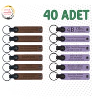 A Kahve & Mor Menekşe, Firma Tanıtım Gününe Özel Hediye, 40’lı Set, İsimli Anlamlı Deri Anahtarlık