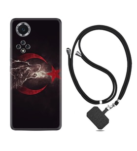 Huawei Nova Y70 Y90 Nova 9 SE  Kılıf Boyun Askılı Silikon Kurt ve Ay Yıldız 1403