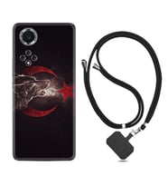 Huawei Nova Y70 Y90 Nova 9 SE  Kılıf Boyun Askılı Silikon Kurt ve Ay Yıldız 1403