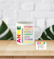 Anneler Gününe Özel Özel İnci Beyazı Kupa Bardak Anahtarlık Hediyeli