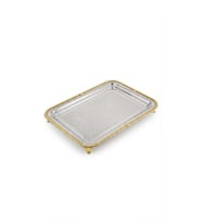 Büyük Boy Gold Örgü Kenarlı Lazer İşlemeli Paslanmaz Metal Sunum Tepsi (46x37 cm)