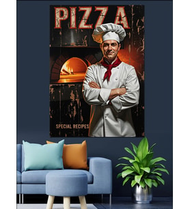 Pizza Ustası Ve Taş Fırın Dekoratif Kanvas - Mdf Ahşap Tablo