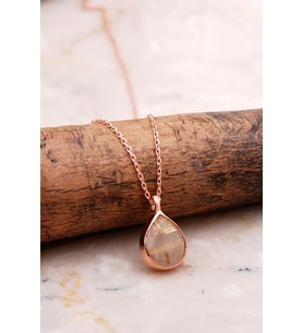 Doğal Sarı Rutil Kuvars Taşlı Damla Mini Rose Gümüş Kolye 7746