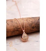 Doğal Sarı Rutil Kuvars Taşlı Damla Mini Rose Gümüş Kolye 7746