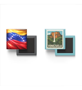 Buzdolap Magnetleri - Venezuela Bayrağı ve Caracas Posta Pulu Tema - 2'li Set Magneti