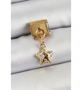 Tegan 316L Çelik Sallantılı Zirkon Taşlı Yıldız Model Gold Renk Nomination Charm TG27BC1416