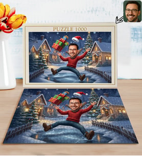 BK Gift Kişiye Özel Erkek Yılbaşı Karikatür Tasarımlı 1000 Parça Profesyonel Puzzle-8, 1000 Puzzle, Yeni Yıl Hediyesi, Yılbaşı Hediyesi