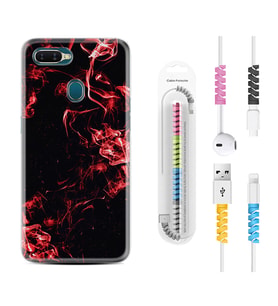 Oppo A5S A15 A16 A54 A55 A73 A74 Kılıf Kablo Koruma Spiral Silikon Red Smoke 1745