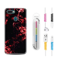 Oppo A5S A15 A16 A54 A55 A73 A74 Kılıf Kablo Koruma Spiral Silikon Red Smoke 1745