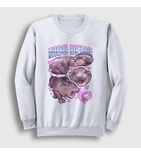 Presmono Unisex Beyaz Moo Deng Hipopotam Hippopotamus Sweatshirt 503767tt