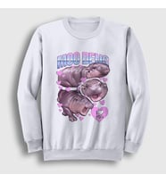 Presmono Unisex Beyaz Moo Deng Hipopotam Hippopotamus Sweatshirt 503767tt