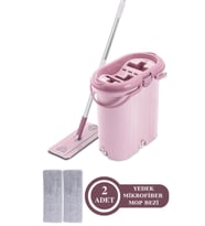 Çok Amaçlı Mikrofiber Mop Seti 3 Bölmeli, 2 Yedek Mop ile Temizlik Kolaylığı