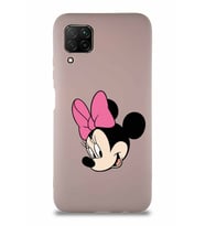 Huawei P40 Lite Soft Premier Kapak Minnie Mouse-B Tasarımlı Silikon Kılıf - Pudra (Şeffaf)