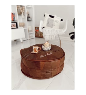 Iskandinav El Yapımı Hakiki Deri Bohem Ottoman Puf Yer Minderi 60x30cm(Dolg