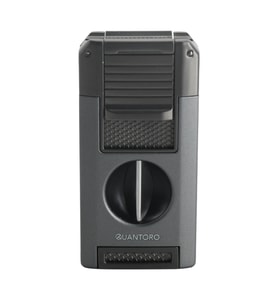 Quantoro Çift Torch Pürmüz V-Cut/Delicili/İğneli Gri Metal Puro Çakmağı
