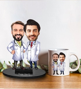 Kişiye Özel Doktor Tasarımlı Karikatür Biblo Ve Kupa Hediye Seti 207