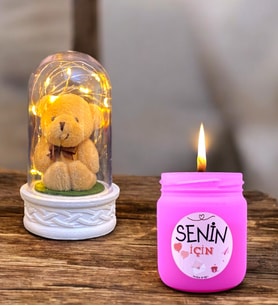 Led Işıklı Tasarım Fanus ve Kokulu Mum Hediye Seti  Arkadaşa Sevgiliye Anneye Hediye (Model 4)