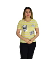 Kadın Çizğili Baskılı Tişört BGL1497 (Sarı)