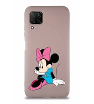 Huawei P40 Lite Soft Premier Kapak Minnie Mouse-E Tasarımlı Silikon Kılıf - Pudra (Şeffaf)