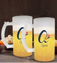 BK Gift Kişiye Özel Harf ve İsim Tasarımlı 2’li Buzlu Cam Bira Bardağı 50cl-2 (Beyaz)