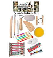 Seramik Başlangıç Boyama Seti 26 Parça 1 Paket Kil Hamuru Fırça Palet Akrilik Boya Modelaj Modelleme Heykel Ebeşuar (Karışık)