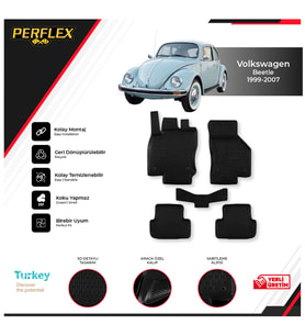 Volkswagen Beetle 1999-2007 3D Havuzlu Paspas (Siyah - Beyaz)