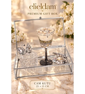 Kristal Kuğu & Cam Kutu & İncili Obje & Soya Mum Sevgiliye Hediye Seti