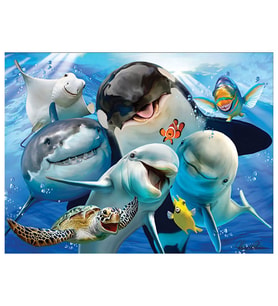 Prime 3D Okyanus Balıkları ve Köpekbalığı Selfie Çift Taraflı Puzzle 500 Parça 37526
