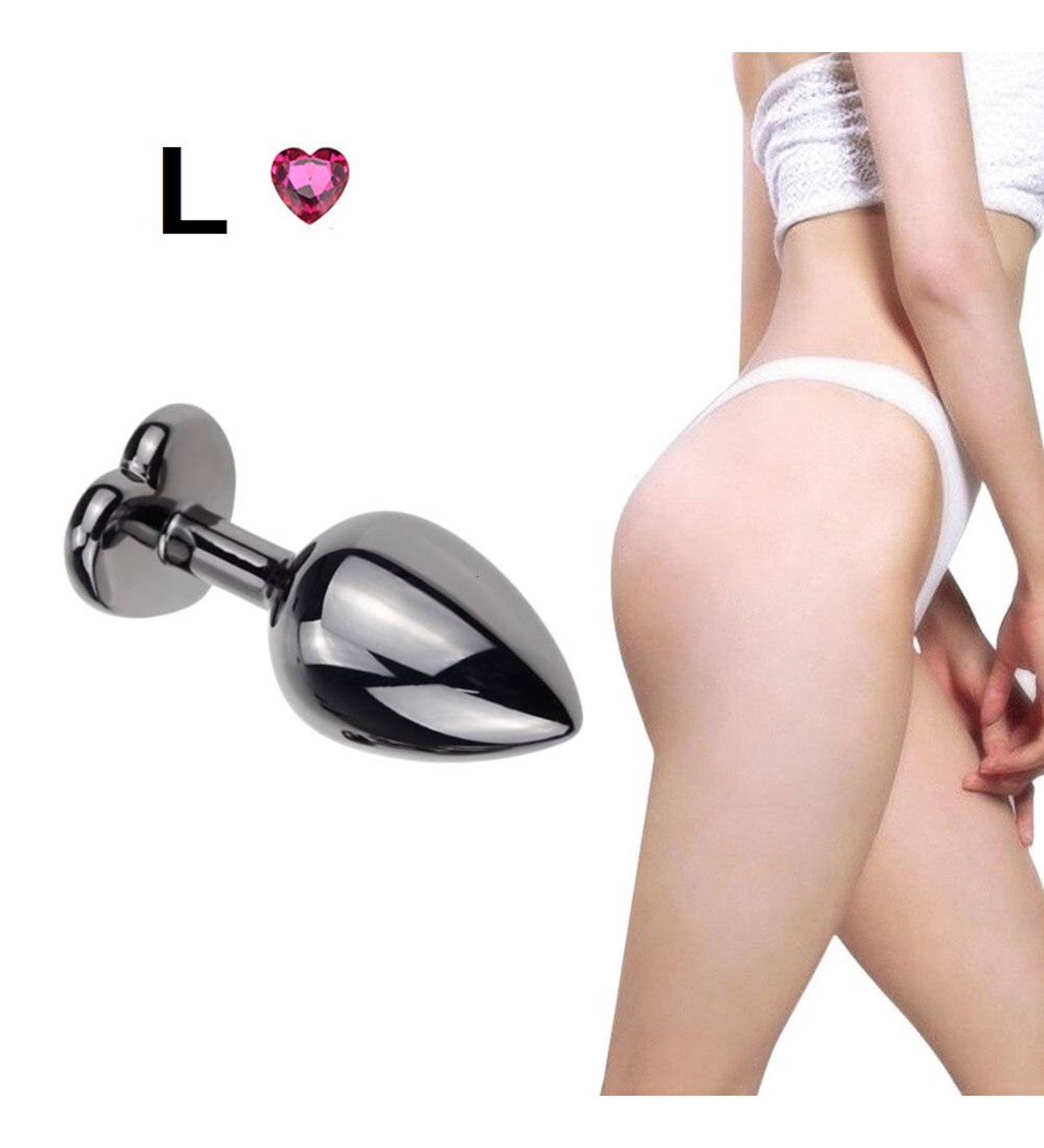 Siyah Paslanmaz Metal Pembe Kalp Tal Anal Plug - Byk