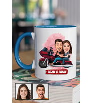 Sevgiliye Hediye Motorsiklet Temalı Karikatürlü Mavi Kupa Bardak