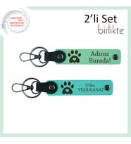 Hayvan Sevgisini Taşıyan Tasarım, Pati Kalpli Kişisel Anahtarlık Takımı, Açık Yeşil-Turkuaz