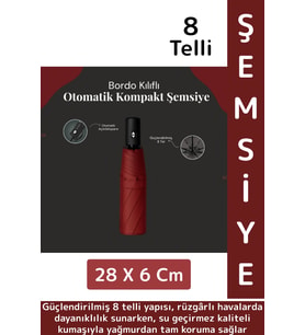 Kompakt Çanta Boy Seyahat Tipi Dayanıklı Otomatik Açma Kapama Güçlendirilmiş 8 Telli Kılıflı Şemsiye