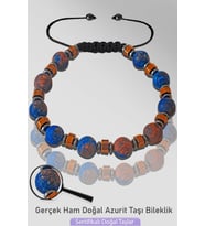 Sertifikalı Doğal Ham Azurit Taşı Bileklik - Ayarlamalı (Çok Renkli)