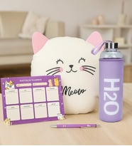 Kedi Yastık & Matara & Planner & Kalem Hediye Seti