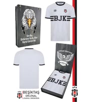 Beşiktaş Orijinal Lisanslı Nostalji Beyaz Bjk Çocuk Forma Bjk Kartal Baskılı Hediyelik Ahşap Kutu (Beyaz-Gri)
