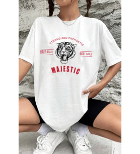 Unisex Majestic Baskılı T-shirt (Beyaz)