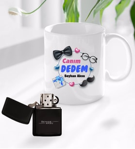 BK Gift Kişiye Özel Canım Dedem Tasarımlı Kupa Bardak ve Benzinli Çakmak Seti-1 (Model 1)