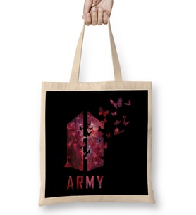 Bts Wings Logo With Destructive Butterfly Red Galaxy Army Kpop Bez Çanta Uzun Saplı
