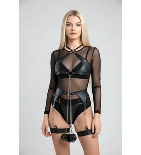 Mulvxbrf Brf02 Siyah Harness Takım Deri Zincir Detaylı Vücut Aksesuarı - Brf1219 (Mulvix)