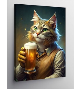 Kanvas Tablo Bira İçen Kedi