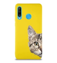 Huawei P30 Lite Soft Premier Kapak Catface Tasarımlı Silikon Kılıf - Sarı (Şeffaf)