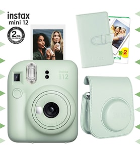 Instax mini 12 Yeşil Fotoğraf Makinesi-20'li Film-Laporta Albüm ve Deri Kılıf Seti
