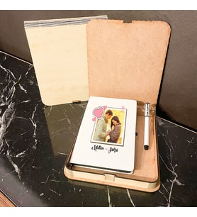 Fotoğraflı Ahşap Kutulu Defter Kalem Set