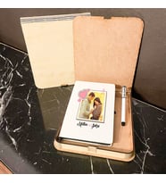 Fotoğraflı Ahşap Kutulu Defter Kalem Set