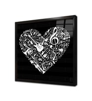 Müzik Enstrümanları Kalp Tasarım Çerçeveli Cam Tablo