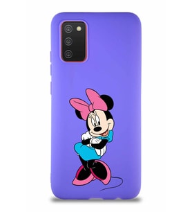 Samsung Galaxy A02S Soft Premier Kapak Minnie Mouse-D Tasarımlı Silikon Kılıf - Mor (Şeffaf)